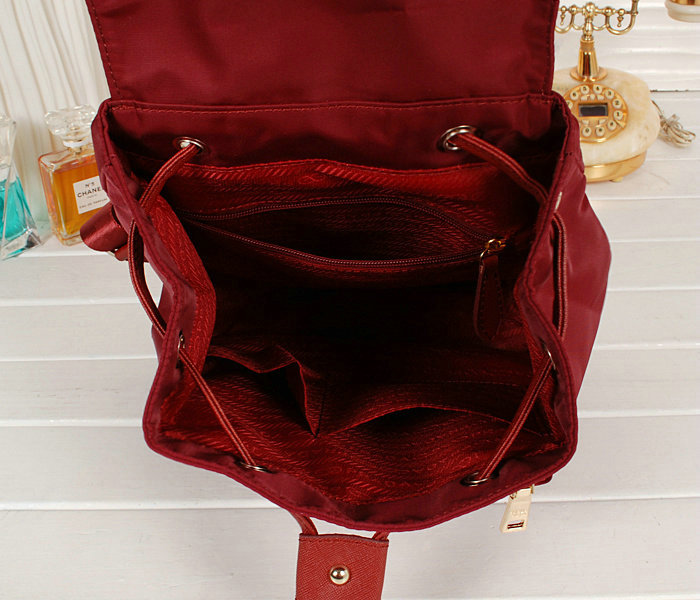 2014 Prada nylon drawstring backpack bag BZ1562 winered